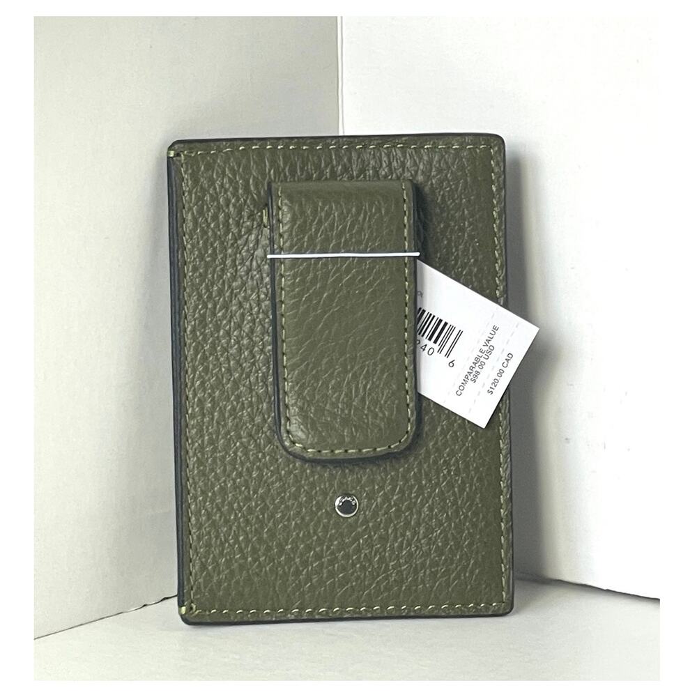 Coach Card Case Money Clip Olive Green Crossgrain Leather Mens CDC79 - Picture 2 of 8